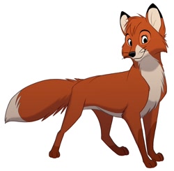 Size: 650x637 | Tagged: artist needed, source needed, safe, tod (the fox and the hound), canine, fox, mammal, red fox, feral, disney, the fox and the hound, 2d, dipstick tail, front view, fur, male, orange body, orange fur, paws, simple background, solo, solo male, tail, three-quarter view, white background, white belly