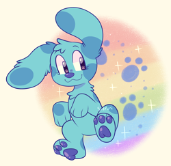 Size: 1280x1244 | Tagged: safe, artist:sidruni, blue (blue's clues), canine, dog, mammal, feral, blue's clues, nickelodeon, blue body, blue fur, female, fur, paw pads, paws, solo, solo female, wingding eyes