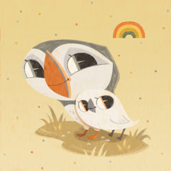 Size: 1920x1920 | Tagged: safe, artist:gloria abigail, baba (puffin rock), oona (puffin rock), bird, puffin, cartoon saloon, puffin rock, brother, brother and sister, chick, duo, female, gray eyes, male, siblings, sister, yellow eyes, young