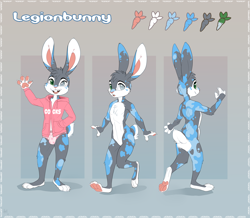 Size: 1000x871 | Tagged: safe, artist:skeleion, oc, oc only, lagomorph, mammal, rabbit, anthro, 2019, blind eye, chest fluff, clothes, commission, crotch bulge, fluff, green eyes, hoodie, looking at you, looking back, looking back at you, male, nudity, panties, smiling, solo, solo male, topwear, underwear
