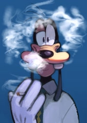 Size: 1054x1483 | Tagged: safe, artist:sakutto12, goofy (disney), canine, dog, mammal, anthro, disney, mickey and friends, cigarette, male, smoking, solo, solo male