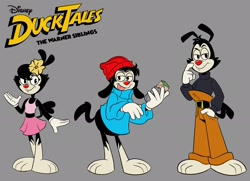 Size: 2048x1486 | Tagged: safe, artist:hawaiian_yakko, dot warner (animaniacs), wakko warner (animaniacs), yakko warner (animaniacs), animaniac (species), fictional species, anthro, plantigrade anthro, animaniacs, disney, ducktales, ducktales (2017), warner brothers, brother, brother and sister, brothers, crossover, female, group, male, siblings, sister, style emulation, trio