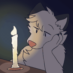 Size: 600x600 | Tagged: safe, artist:theroguez, mammal, mustelid, stoat, weasel, 2d, 2d animation, ambiguous gender, animated, candle, frame by frame, fur, gif, solo, solo ambiguous, tired, white body, white fur