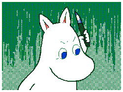 Size: 320x240 | Tagged: safe, artist:kéké, fictional species, mammal, moomin, troll, flipnote studio, moomins (series), nintendo, 2d, 2d animation, animated, blue eyes, frame by frame, gif, knife, low res, male, solo, solo male, too dumb to live, white body