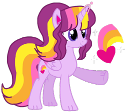 Size: 1200x1080 | Tagged: safe, artist:徐詩珮, oc, oc only, oc:lilly heart, alicorn, equine, fictional species, mammal, pony, feral, hasbro, my little pony, 2021, feathered wings, feathers, female, folded wings, horn, magical lesbian spawn, offspring, one hoof raised, parent:oc:hsu amity, parent:oc:rainbow eevee, simple background, smiling, solo, solo female, transparent background, wings