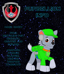 Size: 4600x5300 | Tagged: safe, artist:ejlightning007arts, rocky (paw patrol), canine, dog, mammal, nickelodeon, paw patrol, star wars, absurd resolution, clothes, cosplay, costume, crossover, male, mix breed, rebel alliance, solo, solo male