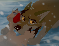 Size: 700x541 | Tagged: safe, artist:oha, balto (balto), boris (balto), bird, canine, dog, goose, hybrid, mammal, snow goose, waterfowl, wolf, wolfdog, feral, balto (series), universal pictures, 2d, colored sclera, duo, duo male, hug, male, males only, yellow sclera