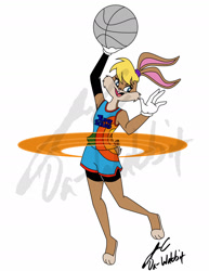 Size: 1280x1657 | Tagged: safe, artist:da-wabbit, lola bunny (looney tunes), lagomorph, mammal, rabbit, anthro, looney tunes, space jam, space jam: a new legacy, warner brothers, ball, basketball, brown body, brown fur, female, fur, hair, solo, solo female, yellow hair