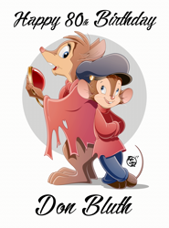 Size: 2109x2843 | Tagged: safe, artist:brisbybraveheart, fievel mousekewitz (an american tail), mrs. brisby (the secret of nimh), mammal, mouse, rodent, anthro, semi-anthro, an american tail, sullivan bluth studios, the secret of nimh, 2d, birthday, crossover, duo, female, field mouse, high res, male, murine, young