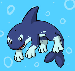 Size: 1280x1203 | Tagged: safe, artist:fuzzbyroo, canine, cetacean, dog, hybrid, mammal, whale, feral, rivals of aether, 2020, happy, male, orcane (rivals of aether), solo, solo male, tail