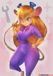 Size: 910x1300 | Tagged: safe, artist:girlsay, gadget hackwrench (chip 'n dale: rescue rangers), mammal, mouse, rodent, anthro, chip 'n dale: rescue rangers, disney, blue eyes, cream body, cream fur, female, fur, hair, orange hair, pixiv, solo, solo female