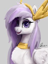 Size: 1536x2048 | Tagged: safe, artist:raphaeldavid, athena (guardians of pondonia), equine, fictional species, mammal, pegasus, pony, feral, guardians of pondonia, 2021, feathered wings, feathers, female, folded wings, fur, hair, happy, mare, purple hair, signature, smiling, solo, solo female, white body, white fur, wings