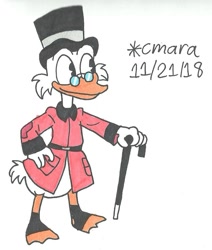 Size: 838x987 | Tagged: safe, artist:cmara, scrooge mcduck (disney), bird, duck, waterfowl, anthro, disney, ducktales, ducktales (2017), mickey and friends, 2d, bird feet, feathers, male, solo, solo male, traditional art, white feathers