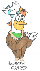 Size: 584x1026 | Tagged: safe, artist:cmara, launchpad mcquack (ducktales), bird, duck, fictional species, waterfowl, wingull, anthro, disney, ducktales, ducktales (2017), nintendo, pokémon, 2d, bird feet, crossover, feathers, male, solo, solo male, traditional art, white feathers