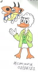Size: 805x1523 | Tagged: safe, artist:cmara, gladstone gander (disney), bird, goose, ledyba, waterfowl, anthro, disney, ducktales, ducktales (2017), mickey and friends, 2d, crossover, feathers, male, solo, solo male, traditional art, white feathers