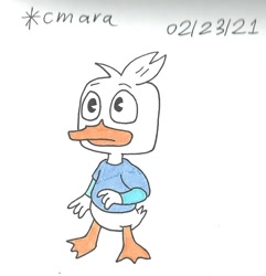 Size: 876x910 | Tagged: safe, artist:cmara, dewey duck (disney), bird, duck, waterfowl, anthro, disney, ducktales, ducktales (2017), mickey and friends, 2d, bird feet, feathers, male, solo, solo male, traditional art, white feathers, young