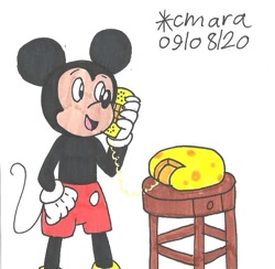 Size: 832x811 | Tagged: safe, artist:cmara, mickey mouse (disney), mammal, mouse, rodent, anthro, disney, mickey and friends, 2d, cheese, male, murine, solo, solo male, traditional art