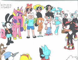 Size: 1280x995 | Tagged: safe, artist:cmara, adorabat (mao mao), blossom (the ppgs), bubbles (the ppgs), buttercup (the ppgs), cuphead (cuphead), finn the human (adventure time), ice bear (we bare bears), jake long (american dragon: jake long), jenny wakeman (my life as a teenage robot), kirby (kirby), mao mao (mao mao), mordecai (regular show), mugman (cuphead), oswald the lucky rabbit (disney), princess cadence (mlp), rigby (regular show), shadow the hedgehog (sonic), star butterfly (star vs. the forces of evil), wander (wander over yonder), alicorn, alien, bat, bear, bird, blue jay, cat, corvid, equine, feline, fictional species, hedgehog, human, jay, lagomorph, mammal, object head, polar bear, pony, procyonid, puffball (kirby), rabbit, raccoon, robot, songbird, anthro, feral, humanoid, plantigrade anthro, semi-anthro, adventure time, american dragon: jake long, cartoon network, cuphead, disney, friendship is magic, hasbro, kirby (series), mao mao: heroes of pure heart, mickey and friends, my life as a teenage robot, my little pony, nickelodeon, nintendo, regular show, sega, sonic the hedgehog (series), star vs. the forces of evil, the powerpuff girls, wander over yonder, 2020, artificial human, black cat, brother, brothers, child, crossover, female, male, mare, mewman, quills, siblings, sister, sisters, star nomad, teenager, traditional art, twins, young