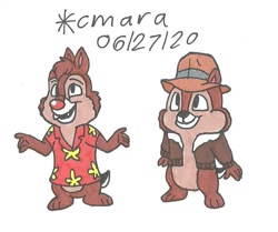 Size: 799x667 | Tagged: safe, artist:cmara, chip (disney), dale (disney), chipmunk, mammal, rodent, anthro, chip 'n dale: rescue rangers, disney, mickey and friends, 2d, duo, duo male, male, males only, traditional art