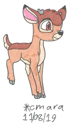 Size: 601x999 | Tagged: safe, artist:cmara, bambi (bambi), cervid, deer, mammal, feral, bambi (film), disney, 2d, fawn, male, solo, solo male, teenager, traditional art, ungulate, young