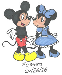 Size: 689x832 | Tagged: safe, artist:cmara, mickey mouse (disney), minnie mouse (disney), mammal, mouse, rodent, anthro, disney, mickey and friends, 2d, duo, female, male, traditional art