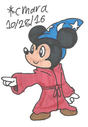 Size: 513x738 | Tagged: safe, artist:cmara, mickey mouse (disney), mammal, mouse, rodent, anthro, disney, fantasia, mickey and friends, 2d, clothes, hat, male, murine, robe, solo, solo male, traditional art, wizard hat