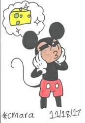 Size: 612x883 | Tagged: safe, artist:cmara, mickey mouse (disney), mammal, mouse, rodent, anthro, disney, mickey and friends, 2d, cheese, male, murine, solo, solo male, traditional art