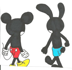 Size: 848x832 | Tagged: safe, artist:cmara, mickey mouse (disney), oswald the lucky rabbit (disney), lagomorph, mammal, mouse, rabbit, rodent, anthro, disney, mickey and friends, 2d, duo, duo male, male, males only, traditional art