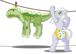 Size: 3500x2500 | Tagged: suggestive, artist:yipthecoyotepup, oc, oc:fossil fluster, earth pony, equine, fictional species, mammal, pony, anthro, unguligrade anthro, hasbro, my little pony, anthrofied, clothes, clothes line, costume, diaper, diaper fetish, fetish, high res, hooves, kigurumi, laundry, non-baby in diaper, simple background, transparent background