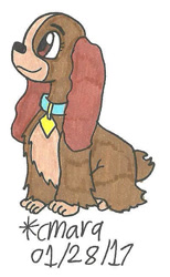 Size: 402x651 | Tagged: safe, artist:cmara, lady (lady and the tramp), canine, cocker spaniel, dog, mammal, spaniel, feral, disney, lady and the tramp, 2d, female, solo, solo female, traditional art