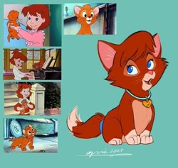 Size: 720x683 | Tagged: safe, artist:apicollodraws, jenny foxworth (oliver & company), oliver (oliver & company), cat, feline, mammal, feral, disney, oliver & company, catified, female, kitten, solo, solo female, species swap, young