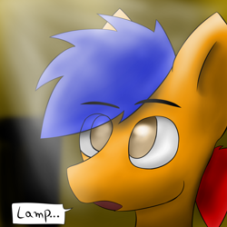Size: 2000x2000 | Tagged: safe, artist:niksey, oc, oc only, oc:niksey mattos, earth pony, equine, fictional species, mammal, pony, ambiguous form, hasbro, my little pony, blue hair, brown eyes, dialogue, hair, high res, looking up, male, red hair, simple background, solo, solo male, talking, text, three-quarter view