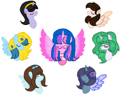 Size: 1280x1002 | Tagged: safe, artist:徐詩珮, oc, oc:brush prism, oc:choi sky, oc:cotton star, oc:diana paintbrush, oc:hsu amity, oc:prisma nocturnal, oc:savannah london, alicorn, equine, fictional species, mammal, pegasus, pony, unicorn, feral, hasbro, my little pony, female, females only, group, magic wings, wings