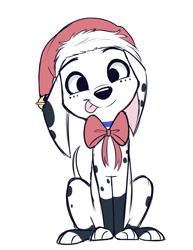 Size: 817x1057 | Tagged: safe, artist:higglytownhero, dolly (101 dalmatians), canine, dalmatian, dog, mammal, feral, 101 dalmatian street, 101 dalmatians, disney, 2d, christmas, cute, female, front view, holiday, solo, solo female, tongue, tongue out