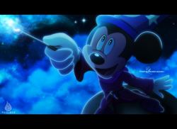 Size: 2868x2091 | Tagged: safe, artist:fairloke, mickey mouse (disney), mammal, mouse, rodent, anthro, disney, fantasia, mickey and friends, 2d, clothes, hat, headwear, high res, letterboxing, male, murine, robe, solo, solo male, wizard hat