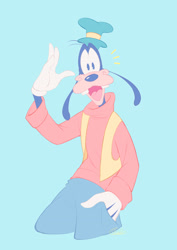 Size: 2268x3199 | Tagged: safe, artist:cello2424, goofy (disney), canine, dog, mammal, anthro, disney, mickey and friends, 2d, blue background, high res, male, simple background, solo, solo male