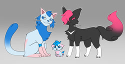 Size: 1280x656 | Tagged: safe, artist:ezpups, oc, oc only, oc:bani temari, cat, feline, mammal, feral, 2020, bandanna, black outline, blue body, blue eyes, blue fur, blue hair, cheek fluff, clothes, double outline, female, fluff, fur, hair, hair over one eye, head fluff, leg fluff, paws, pink body, pink fur, raised tail, side view, simple background, solo, solo female, standing, tail, tail fluff, tongue, tongue out, white body, white fur, white outline