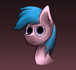 Size: 1280x1176 | Tagged: safe, artist:marsminer, firefly (mlp), equine, fictional species, mammal, pegasus, pony, hasbro, my little pony, my little pony (g1), 2d, blue hair, blue mane, bust, empty eyes, female, fur, gradient background, hair, mane, pink body, pink fur, purple eyes, solo, solo female, ungulate