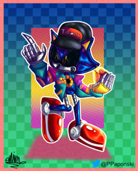 Size: 1280x1588 | Tagged: safe, artist:pepinop, metal sonic (sonic), fictional species, hedgehog, mammal, robot, anthro, plantigrade anthro, sega, sonic the hedgehog (series), 2021, clothes, hat, jacket, male, solo, solo male, topwear