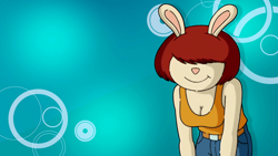 Size: 1280x720 | Tagged: artist needed, source needed, useless source url, safe, molly macdonald (arthur), lagomorph, mammal, rabbit, anthro, arthur (series), pbs, big breasts, breasts, cleavage, female, hair, hair over eyes, smiling, solo, solo female, tomboy