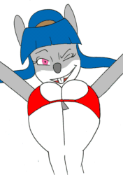 Size: 563x800 | Tagged: suggestive, artist:creatiffy, mammal, mouse, rodent, anthro, geronimo stilton (series), 2d, 2d animation, animated, bikini, bikini top, bouncing breasts, clothes, female, frame by frame, front view, gif, murine, one eye closed, solo, solo female, swimsuit, violet (geronimo stilton), winking