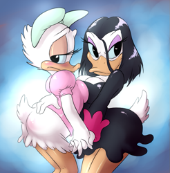 Size: 795x807 | Tagged: suggestive, artist:chochi, daisy duck (disney), magica de spell (disney), bird, duck, waterfowl, anthro, disney, ducktales, ducktales (1987), mickey and friends, duo, duo female, female, females only