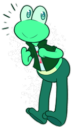 Size: 575x1000 | Tagged: safe, artist:apismellifera, oc, oc only, amphibian, frog, anthro, nintendo, rhythm heaven, bottomwear, clothes, looking at you, male, simple background, solo, solo male, topwear, transparent background