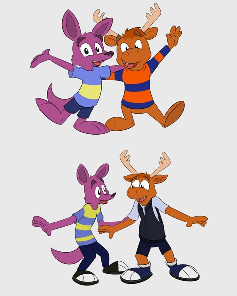 89670 - safe, artist:thisradger, austin (the backyardigans), tyrone (the  backyardigans), cervid, kangaroo, mammal, marsupial, moose, anthro,  nickelodeon, the backyardigans, age progression, duo, duo male, male, males  only, older, simple background ...
