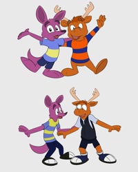 Size: 1024x1280 | Tagged: safe, artist:thisradger, austin (the backyardigans), tyrone (the backyardigans), cervid, kangaroo, mammal, marsupial, moose, anthro, nickelodeon, the backyardigans, age progression, duo, duo male, macropod, male, males only, older, simple background, white background