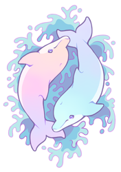 Size: 500x711 | Tagged: safe, artist:kakiwa, cetacean, dolphin, mammal, feral, ambiguous gender, duo, duo ambiguous, partially transparent background, transparent background