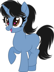 Size: 2513x3365 | Tagged: safe, artist:muhammad yunus, artist:starshade, oc, oc only, oc:siti shafiyyah (sofie), equine, fictional species, mammal, pony, unicorn, feral, friendship is magic, hasbro, my little pony, base used, black hair, blue body, brown eyes, female, hair, heart, heart eyes, high res, indonesia, mane, open mouth, open smile, simple background, smiling, solo, solo female, tail, transparent background, vector, wingding eyes