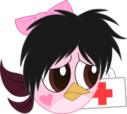 Size: 1775x1594 | Tagged: safe, artist:muhammad yunus, oc, oc only, oc:siti shafiyyah (sofie), bird, feral, angry birds, birdified, bow, cute, female, feralized, hair, hair bow, heart, pink body, rovio, sad, sadorable, simple background, solo, solo female, species swap, transparent background