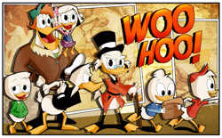 Size: 3109x1929 | Tagged: safe, artist:xeternalflamebryx, dewey duck (disney), donald duck (disney), huey duck (disney), launchpad mcquack (ducktales), louie duck (disney), scrooge mcduck (disney), webby vanderquack (ducktales), bird, duck, waterfowl, anthro, disney, ducktales, ducktales (2017), mickey and friends, 2d, female, group, male, young