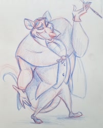 Size: 1547x1922 | Tagged: safe, artist:albinoraven666fanart, ratigan (the great mouse detective), mammal, rat, rodent, anthro, disney, the great mouse detective, cigarette, male, sketch, solo, solo male